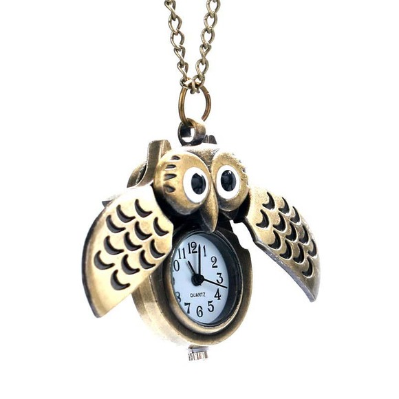 Owl Watch Pendant NEW Bronze Metal Pocket Watch Necklace - Picture 12 of 13